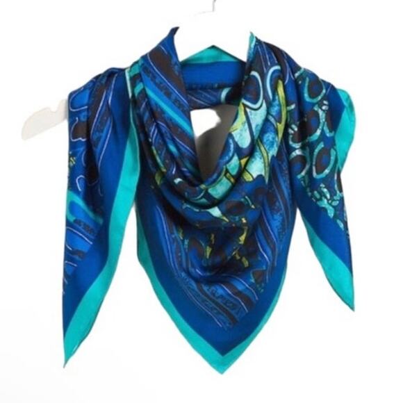 Chico's 100% Silk Peacock Tail Square Scarf Scarves Cool Multi One Size NWT - Picture 1 of 7